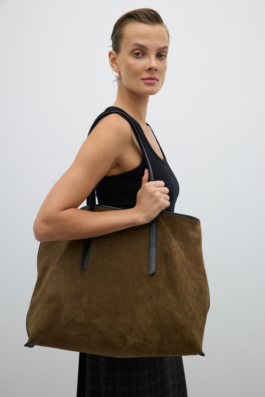 %100 Deri Askılı Omuz Çantası Yağ Yeşili - 3