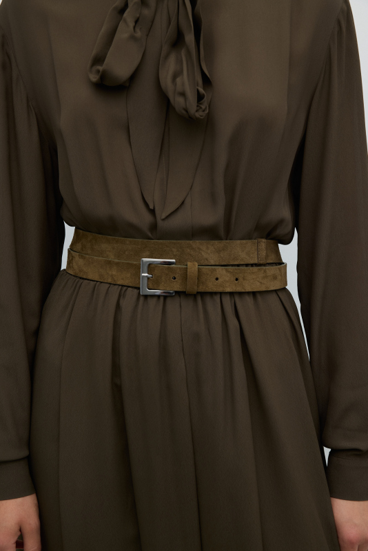 %100 Deri Çift Dolamalı Kemer Yağ Yeşili - 3