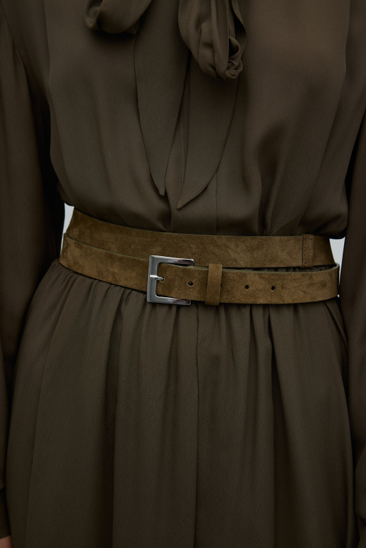 %100 Deri Çift Dolamalı Kemer Yağ Yeşili - Roman