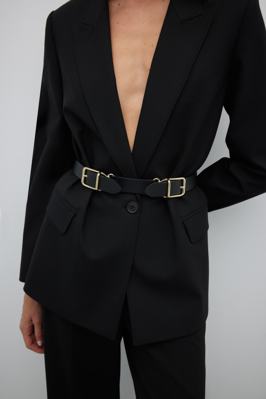 %100 Deri Çift Tokalı Kemer Siyah - 1