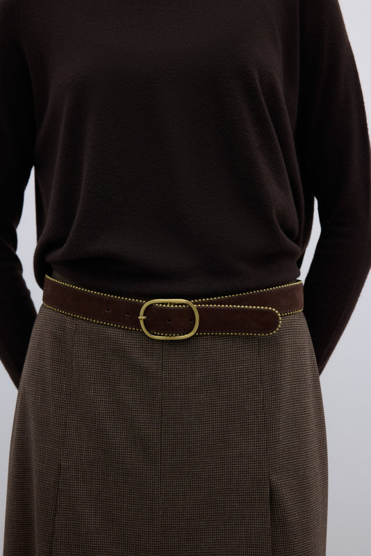 %100 Deri Gold Toka Detaylı Kemer Acı Kahve - 3