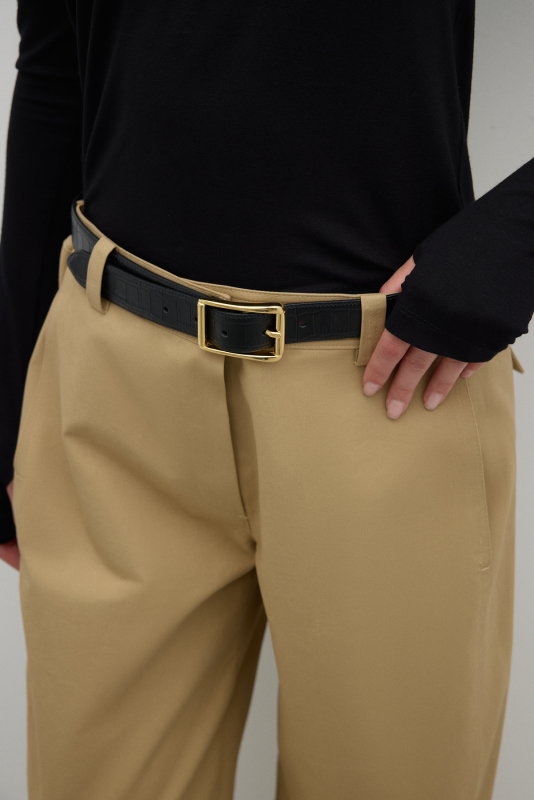 %100 Deri Gold Toka Detaylı Kemer Siyah - Roman (1)