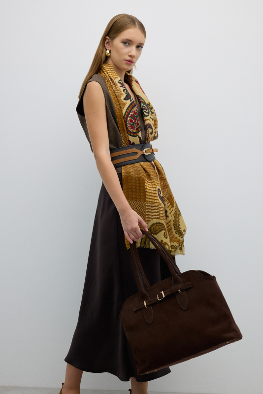 %100 Deri Kemer Detaylı Çanta Acı Kahve - 2