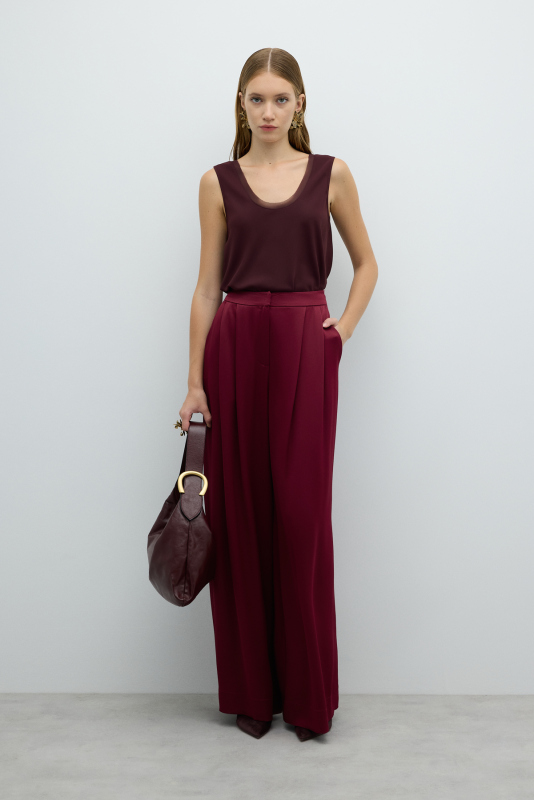 %100 Deri Toka Detaylı Çanta Bordo - 3