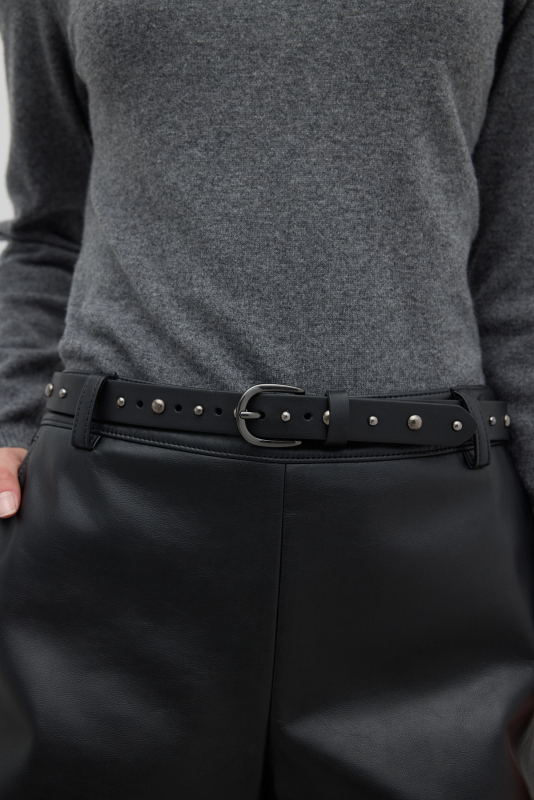 %100 Deri Zımba Detaylı Kemer Siyah - Roman (1)