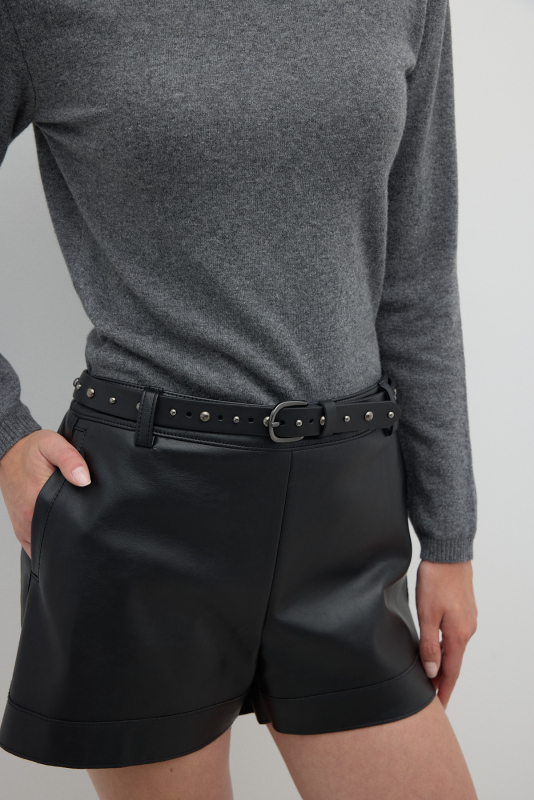 %100 Deri Zımba Detaylı Kemer Siyah - Roman