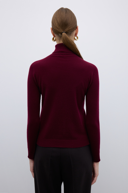 %100 Kaşmir Balıkçı Yaka Triko Bordo - 2