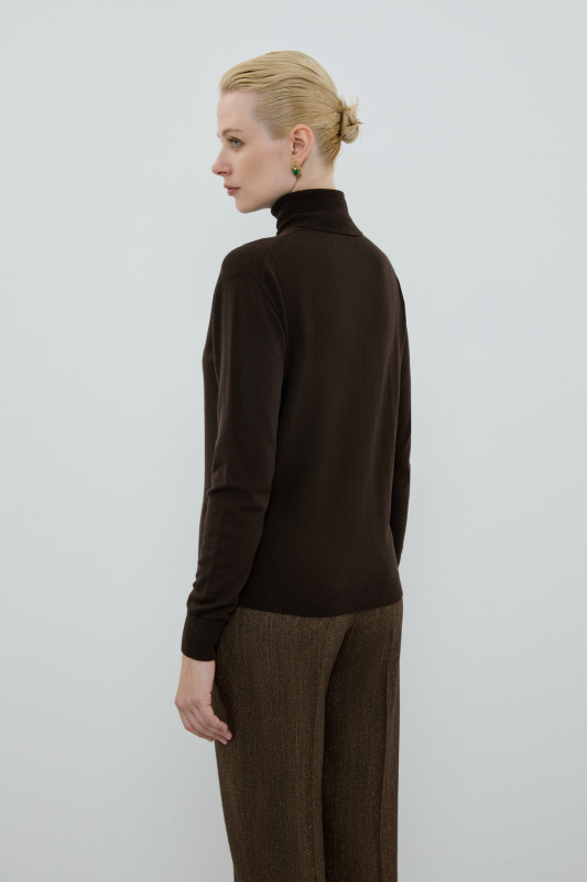 %100 Yün Balıkçı Yaka Triko Kahve - 2