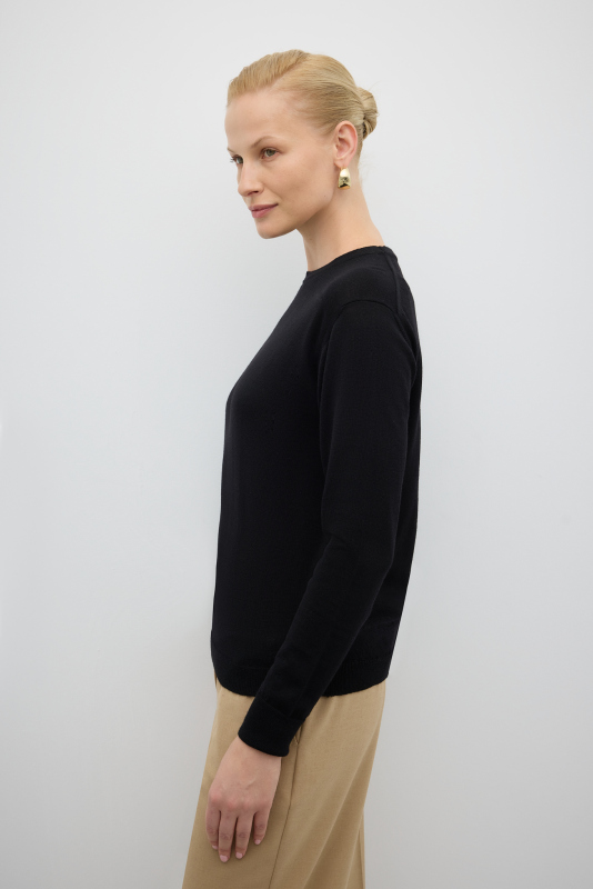 %100 Yün Bisiklet Yaka Triko Siyah - 4