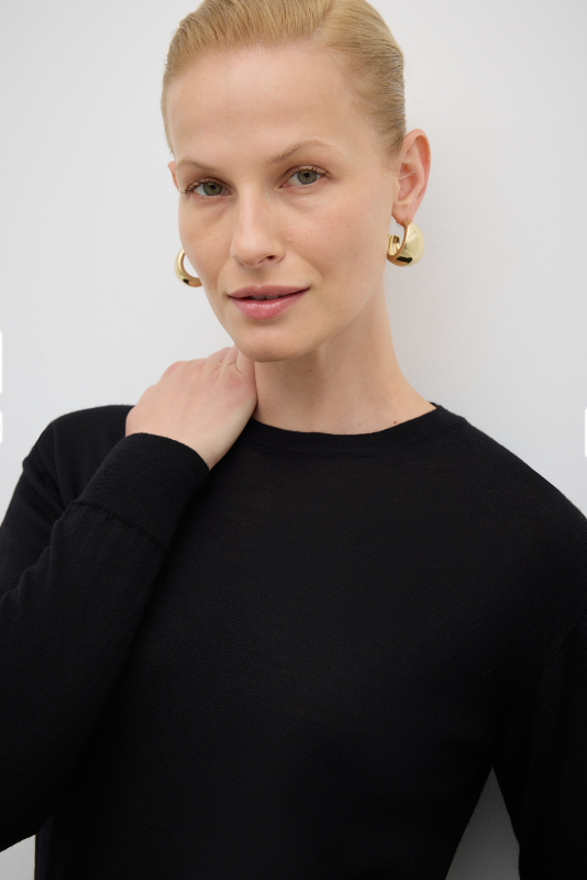 %100 Yün Bisiklet Yaka Triko Siyah - 3