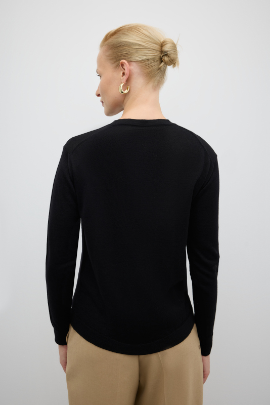 %100 Yün Bisiklet Yaka Triko Siyah - 2