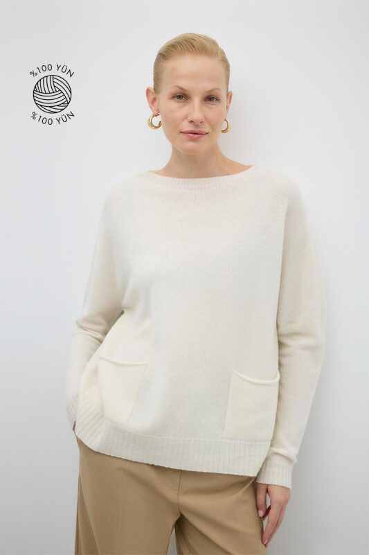 %100 Yün Çift Cepli Triko Kum - 1