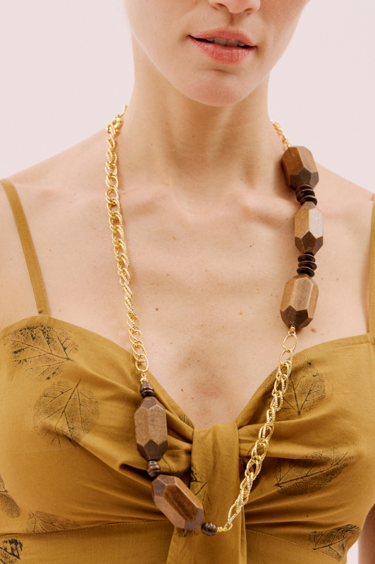 Ahşap Detaylı Kolye Standart Renk - Roman (1)