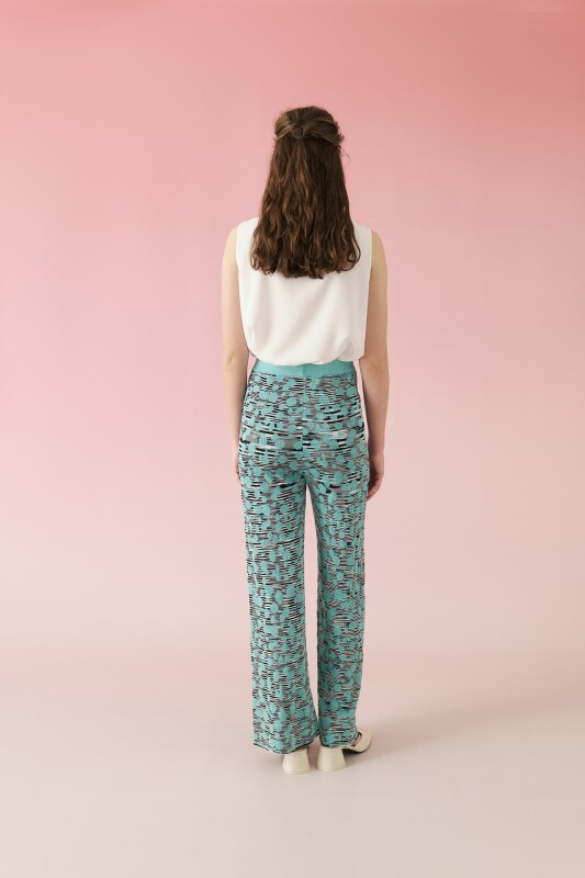 Ajurlu Boru Paça Triko Pantolon Turkuaz-Siyah - Roman (1)