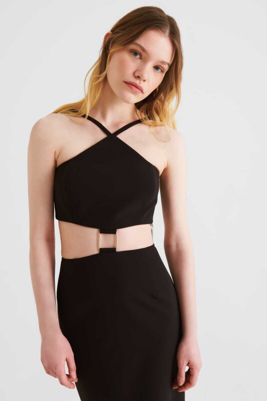 Aksesuarlı Abiye Elbise Siyah - 3