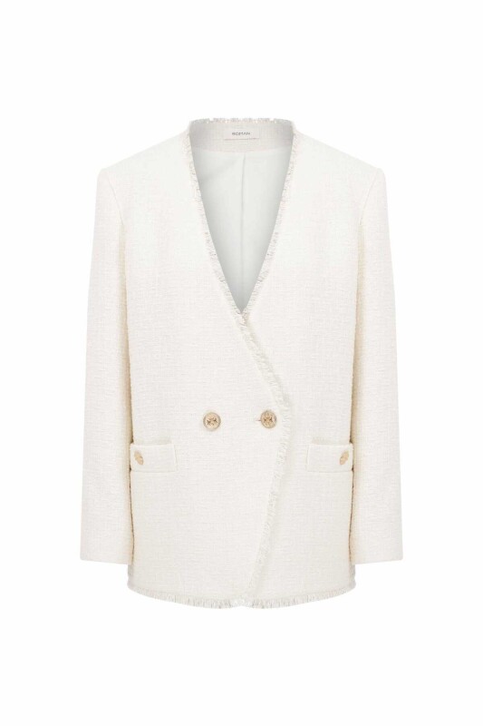  Altın Düğmeli Kruvaze Tüvit Ceket Kemik - 4