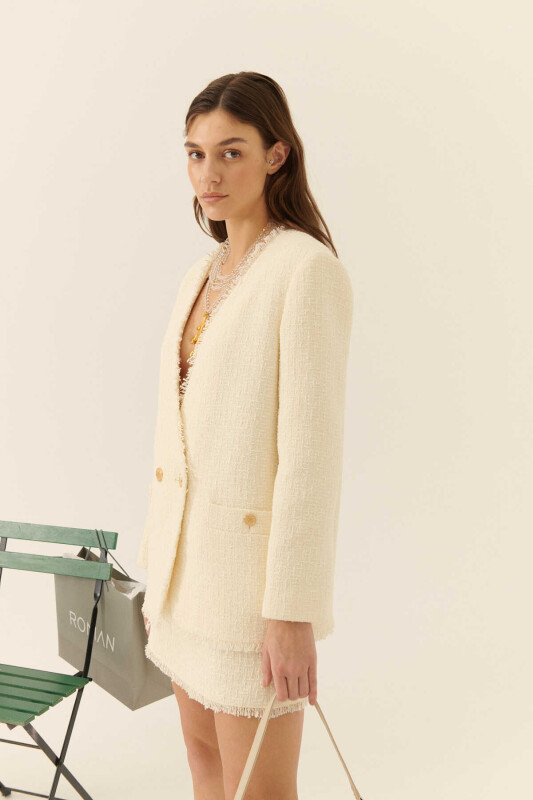  Altın Düğmeli Kruvaze Tüvit Ceket Kemik - 3