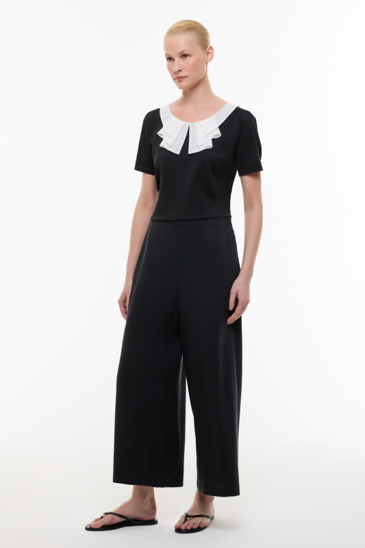 Arka Beli Lastikli Geniş Paça Pantolon Lacivert - 3