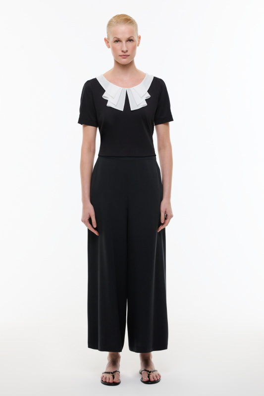 Arka Beli Lastikli Geniş Paça Pantolon Lacivert - Roman