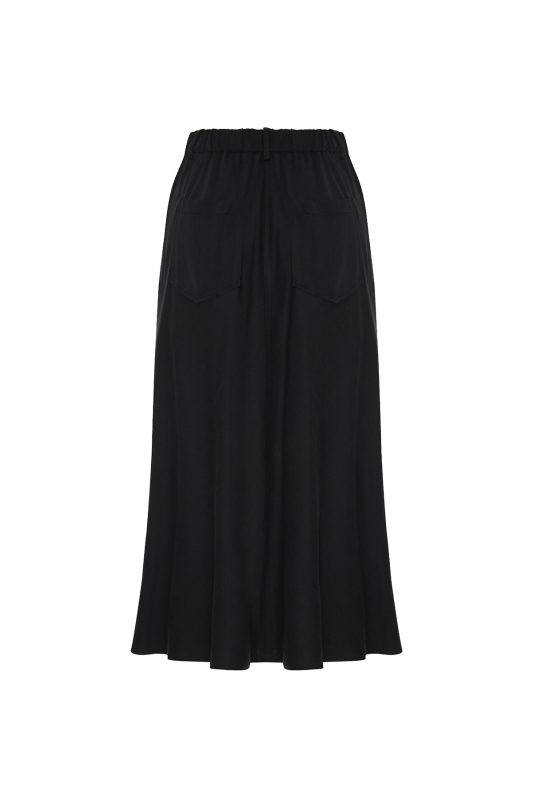 Arka Beli Lastikli Midi Boy Etek Lacivert - 6