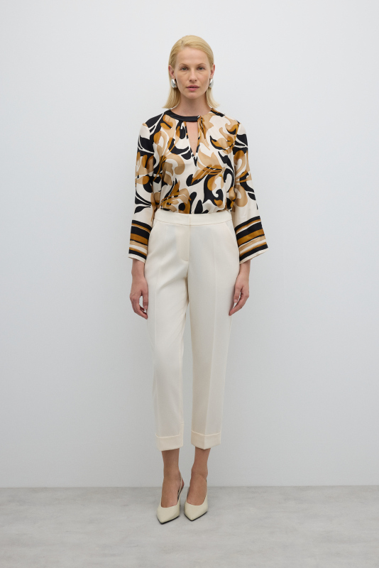 Arka Paçası Ribanalı Pantolon Ekru - 1