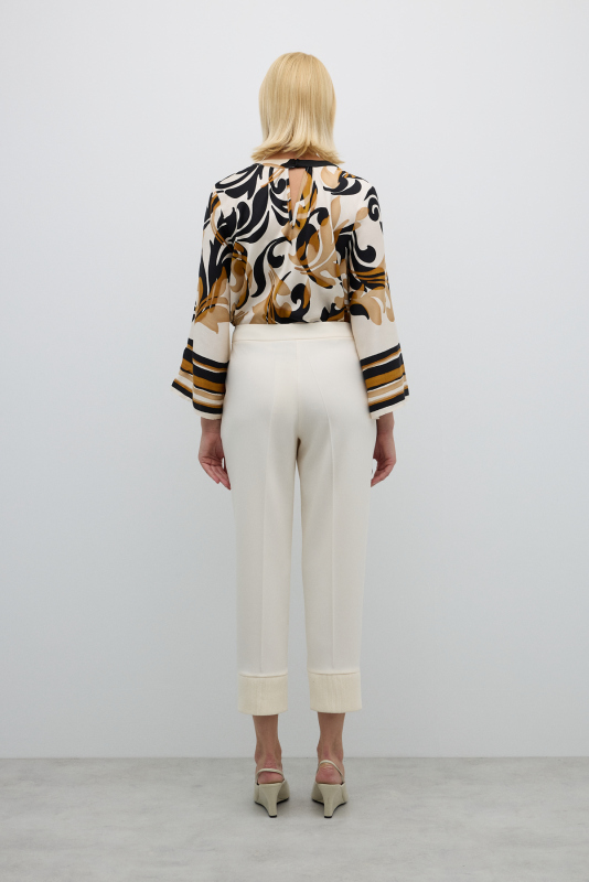 Arka Paçası Ribanalı Pantolon Ekru - 2