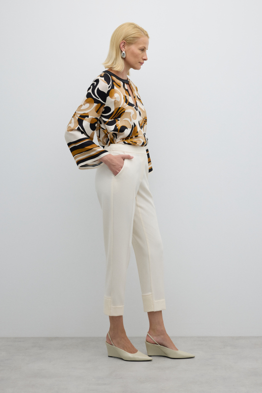 Arka Paçası Ribanalı Pantolon Ekru - 3