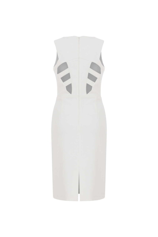  Arkası Cut Out Detaylı Midi Elbise Ekru - 5