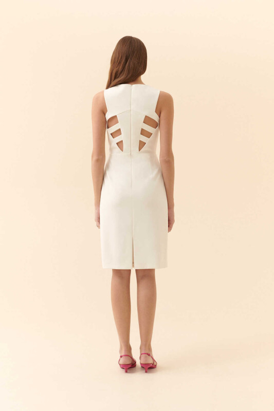  Arkası Cut Out Detaylı Midi Elbise Ekru - 2