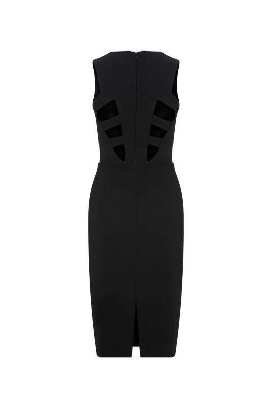  Arkası Cut Out Detaylı Midi Elbise Siyah - 5