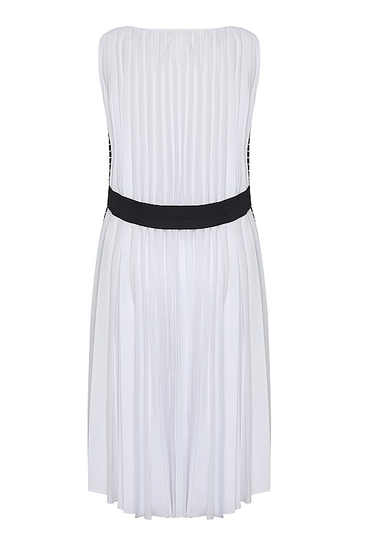 Arkası Piliseli Elbise Lacivert - Beyaz - 4