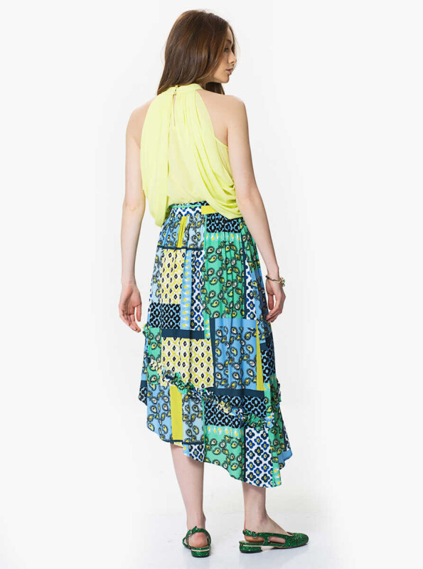 Asimetrik Detaylı Floral Desenli Midi Etek Orginal - Roman (1)