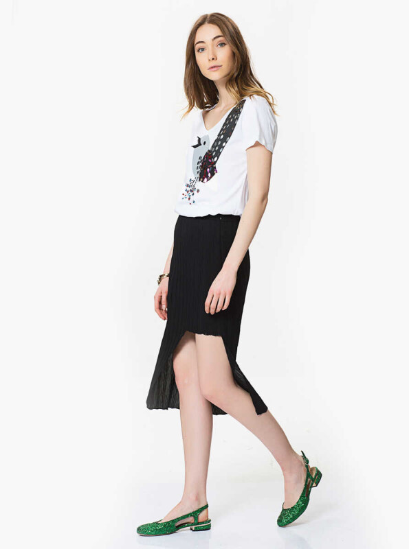 Asimetrik Detaylı Yırtmaçlı Etek Siyah - 3