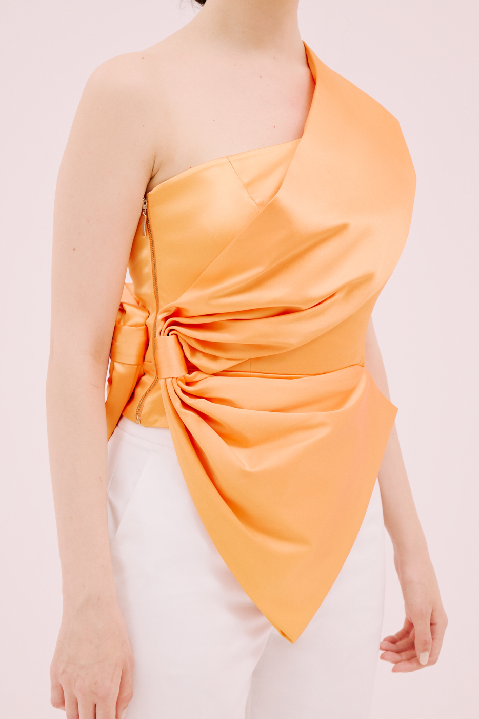 Asimetrik Saten Bluz Oranj - 2