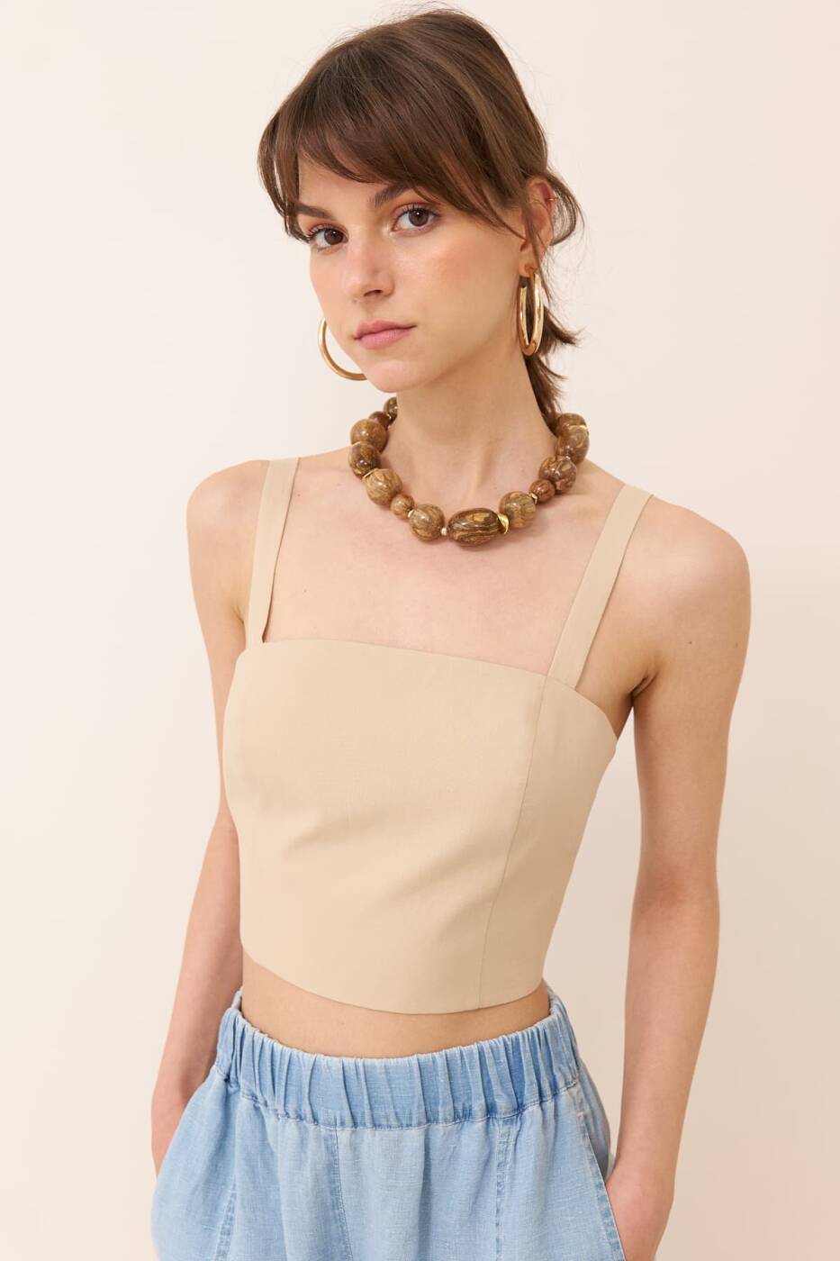 Askılı Crop Bej - 1