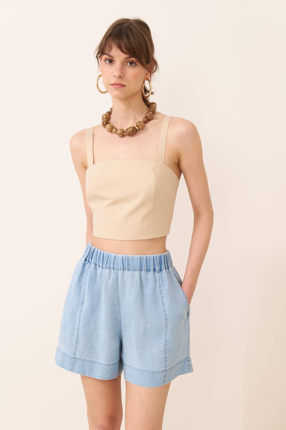 Askılı Crop Bej - 3
