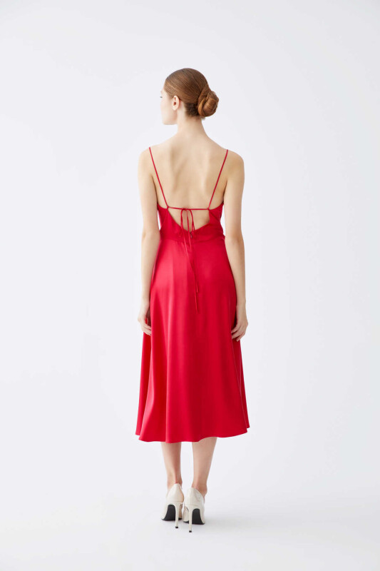  Askılı İpek Abiye Elbise Bordo - 2