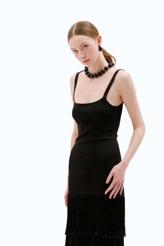 Askılı Maksi Boy Triko Elbise Siyah - 3