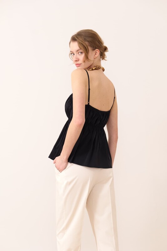 Thin Strap Poplin Blouse Black - 2