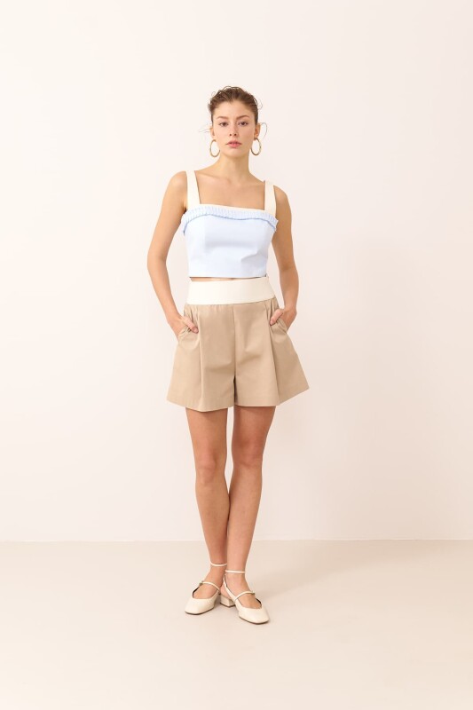 Askılı Poplin Büstiyer Mavi - Bej - 3