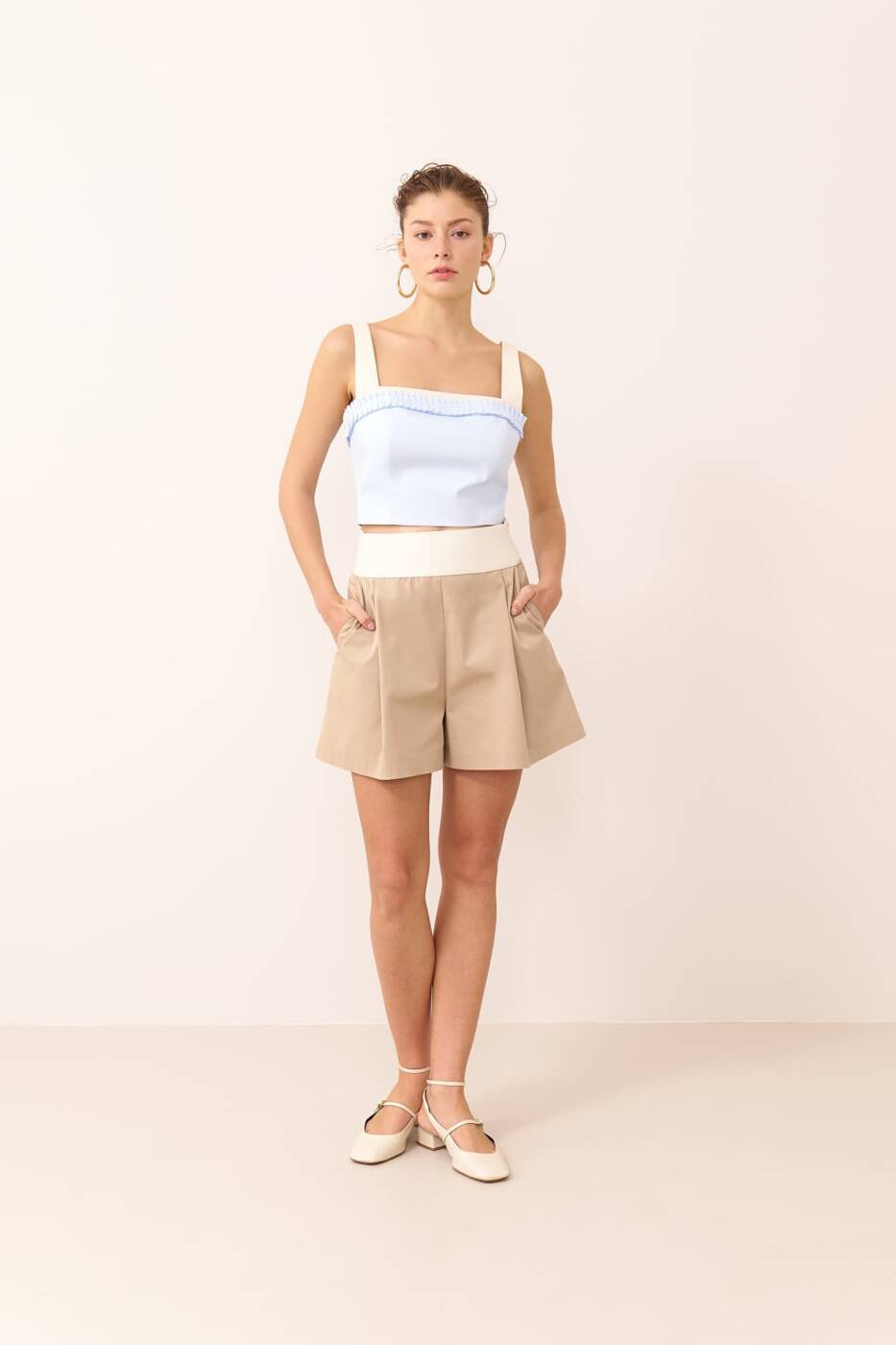 Askılı Poplin Büstiyer Mavi - Bej - 3
