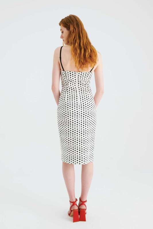 Askılı Puantiyeli Abiye Elbise Siyah-Ekru - 2