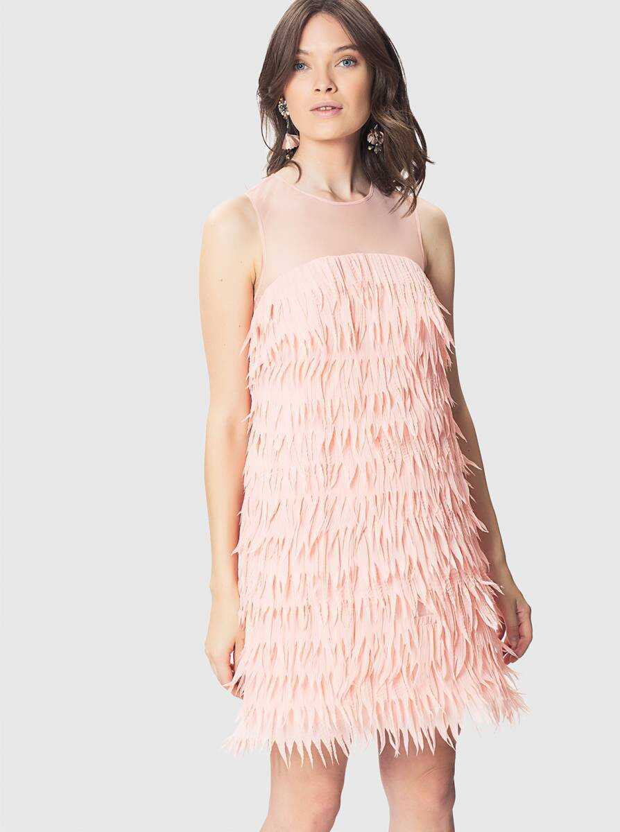  Askılı Püsküllü  Mini Elbise Pembe