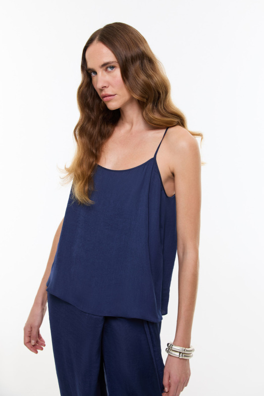 Askılı Saten Bluz Lacivert - 3