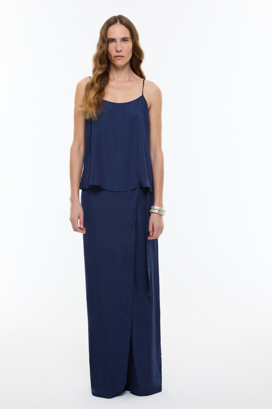 Askılı Saten Bluz Lacivert - 4