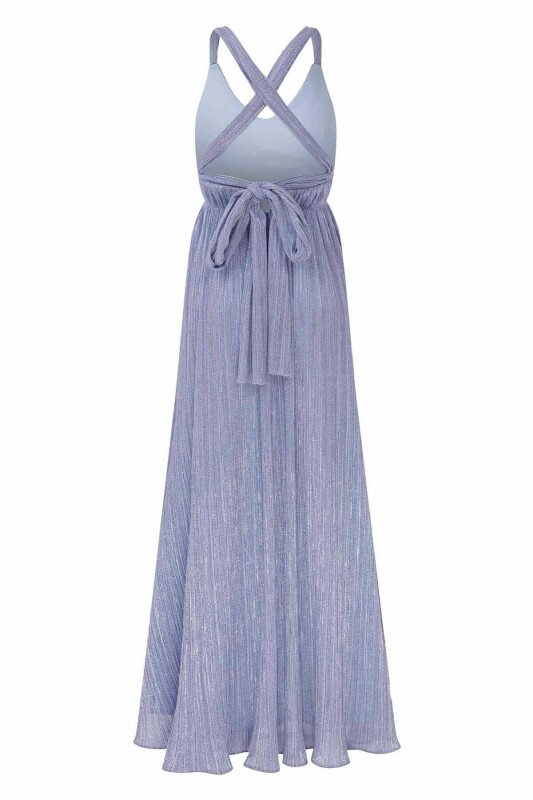 Askılı Sırt Dekolteli Abiye Elbise Mavi - 5