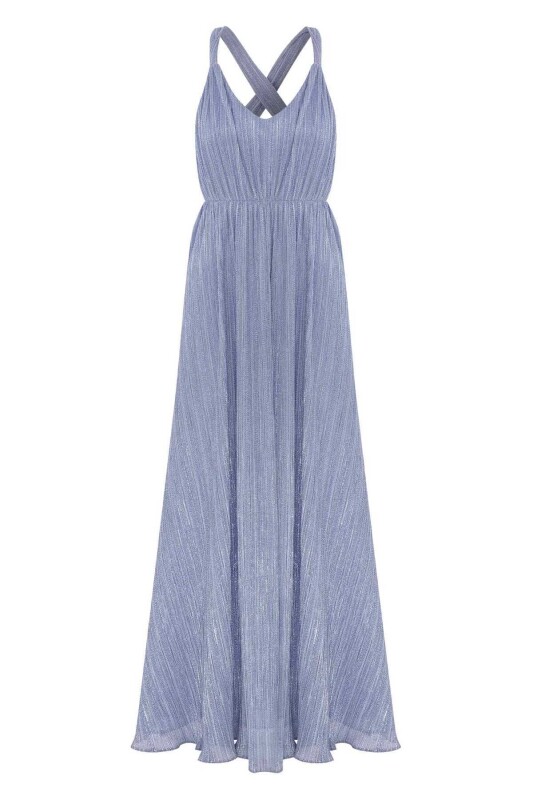 Askılı Sırt Dekolteli Abiye Elbise Mavi - 4