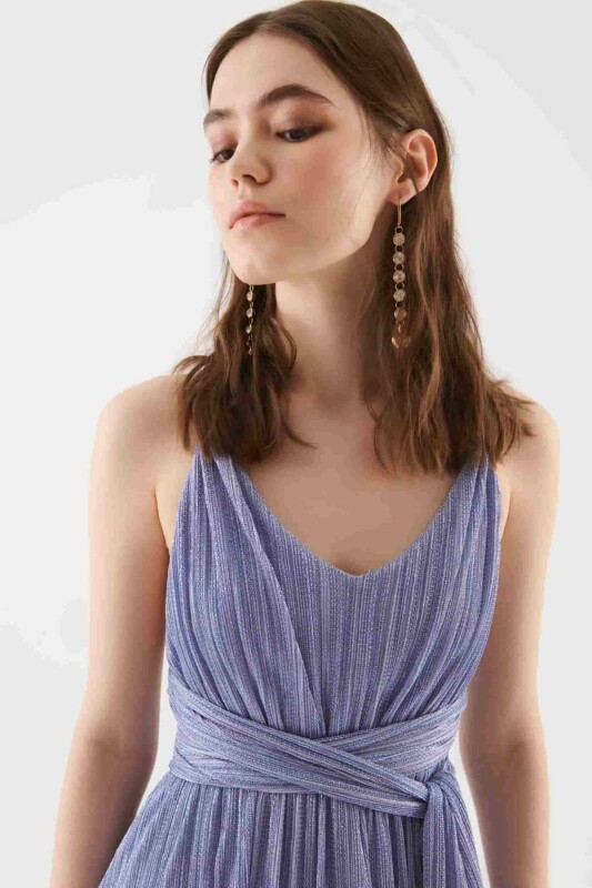 Askılı Sırt Dekolteli Abiye Elbise Mavi - 3