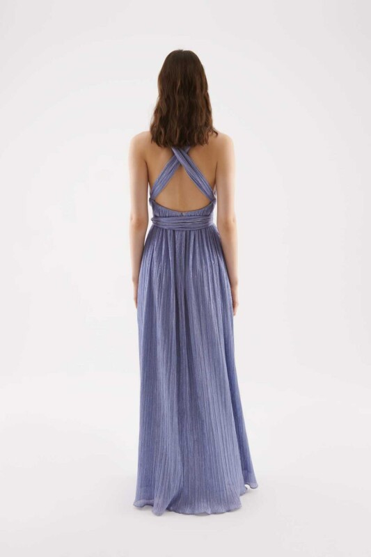 Askılı Sırt Dekolteli Abiye Elbise Mavi - 2