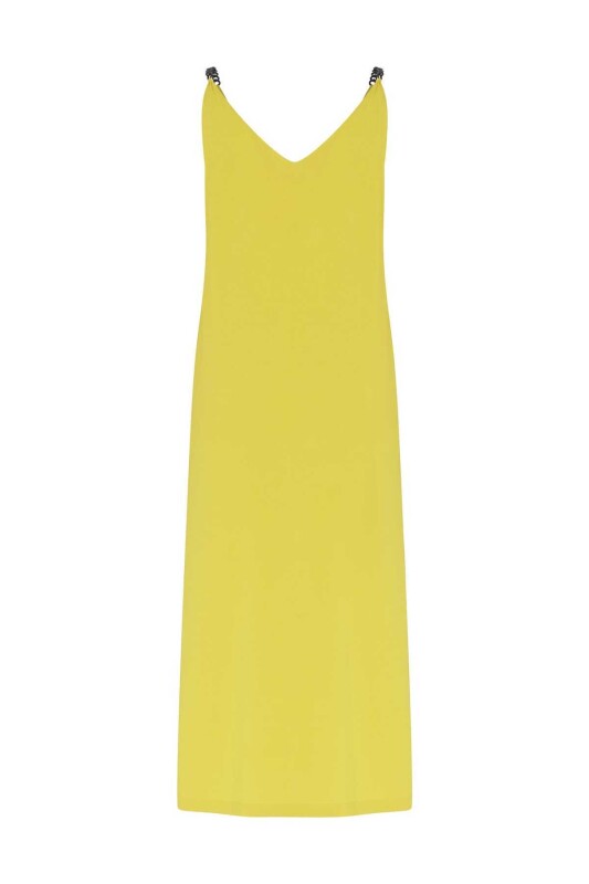  Askılı Uzun Elbise Sarı - 5